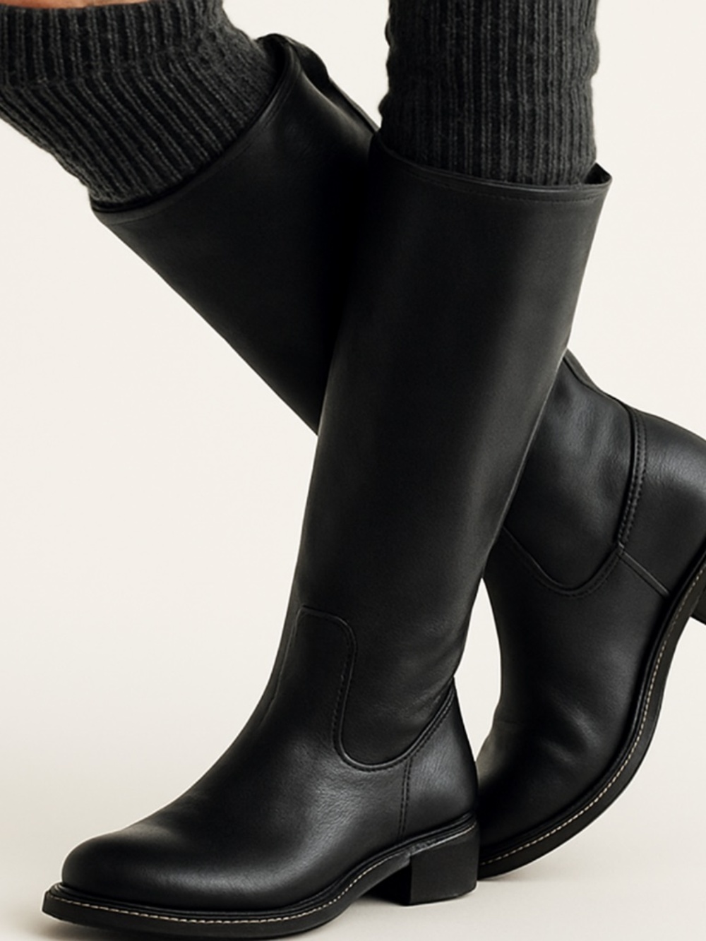 Roots Black Leather Knee-High Boots Women's Size 7 Low Block Heel Heritage Style